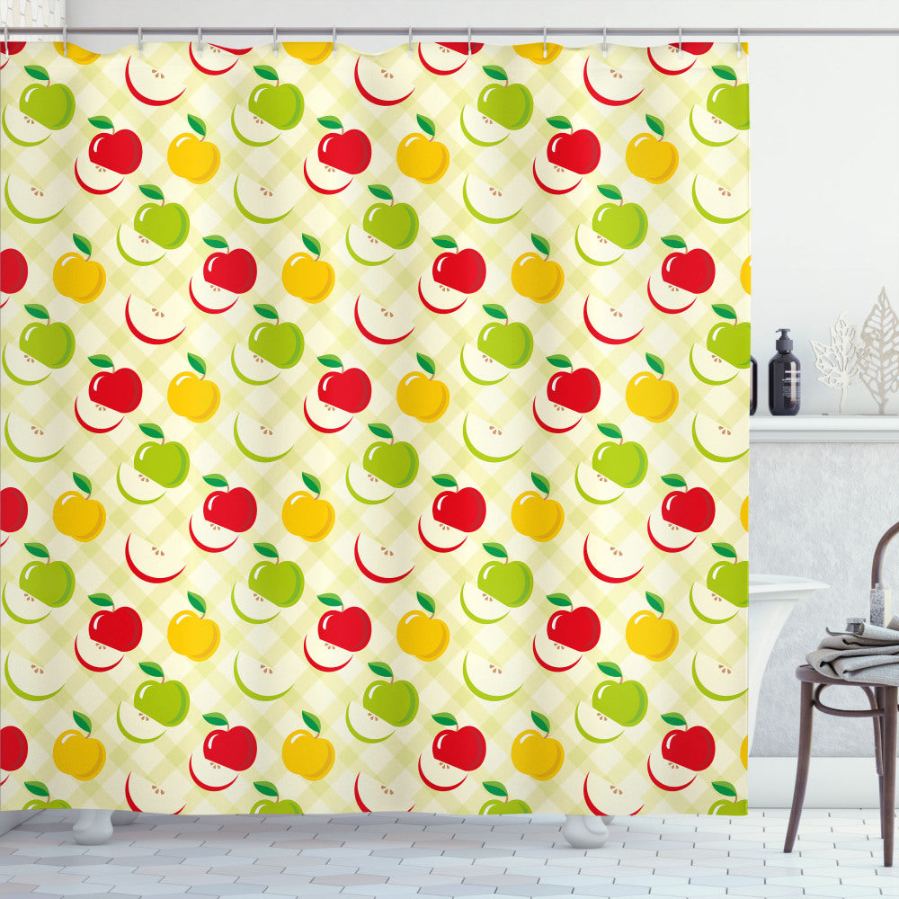 Vintage Apple, Yellow, Green, and Red Retro Country Kitchen Shower Curtain