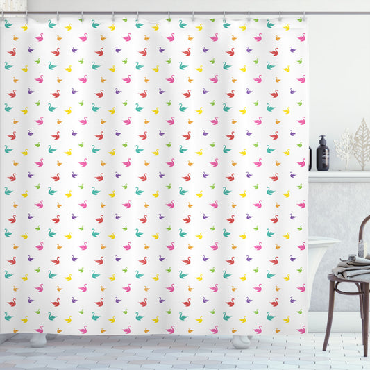 Swan-themed Multicolored Rainbow Shower Curtain