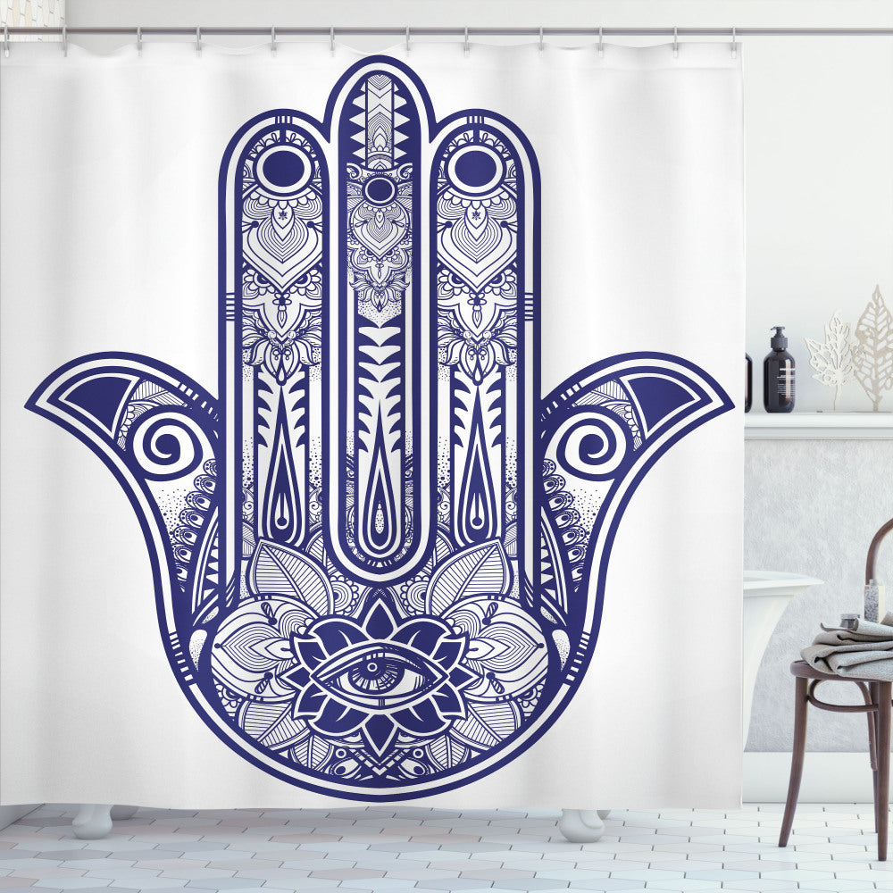 Antique Shape Hamsa Navy Blue Shower Curtain