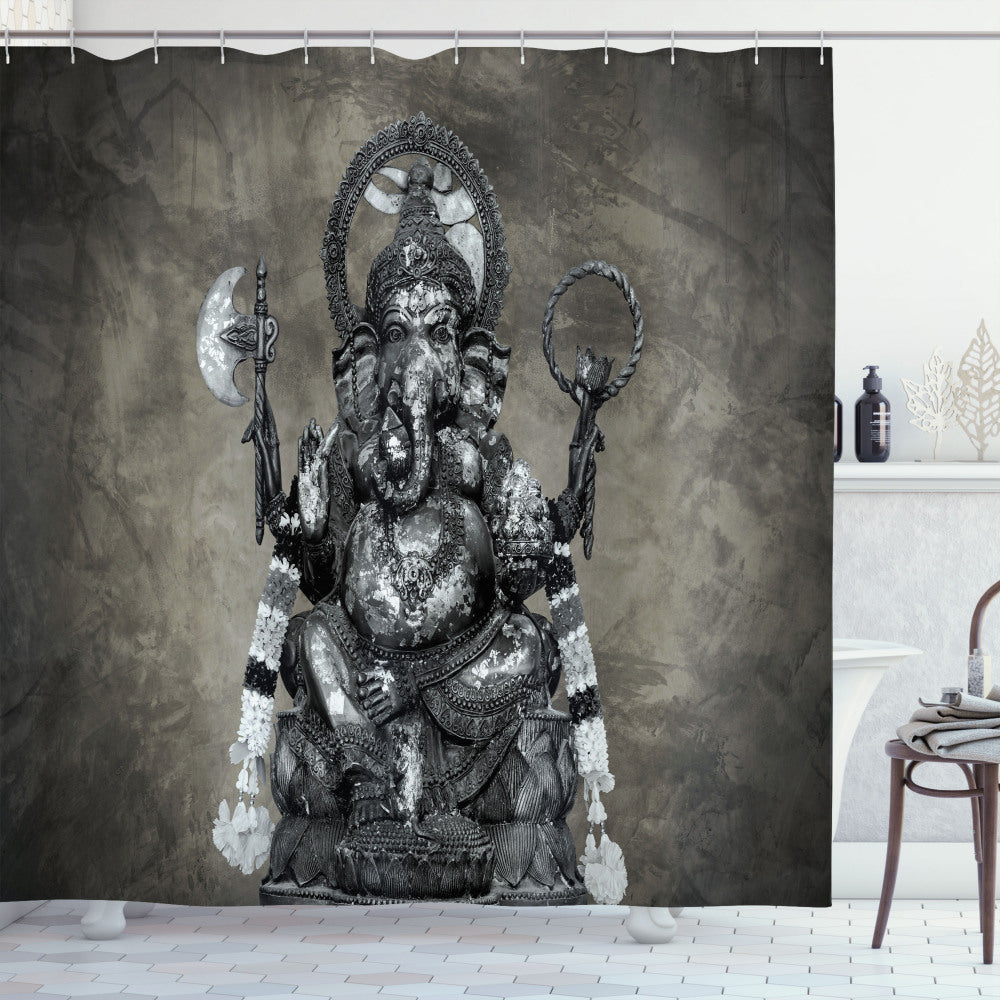 White and Grey Elephant Ethnic Figure Shower Curtain