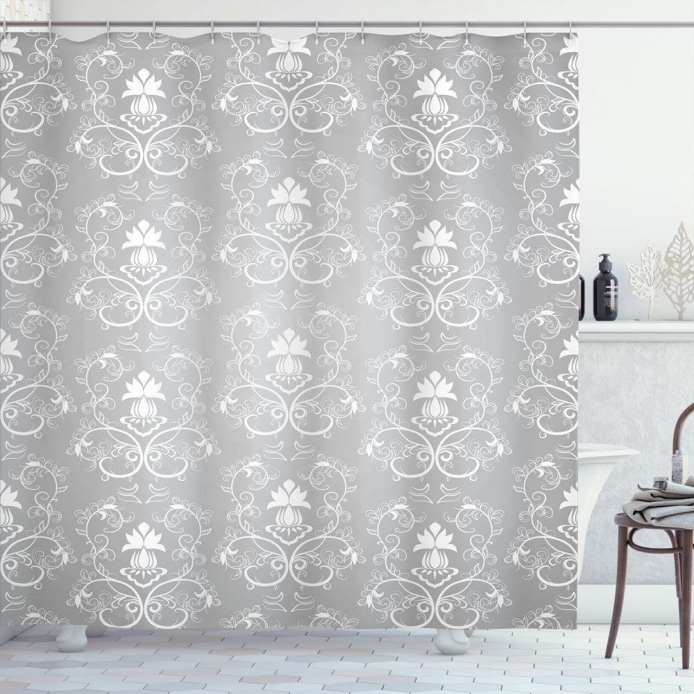 Vintage Damask Royal Shower Curtain in Damask White and Grey