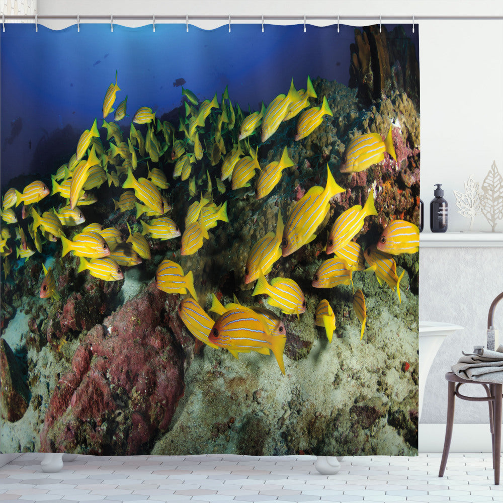 Vibrant Tropical Fish Coral Reef Seashell Shower Curtain - Sea Life, Multicolor Design