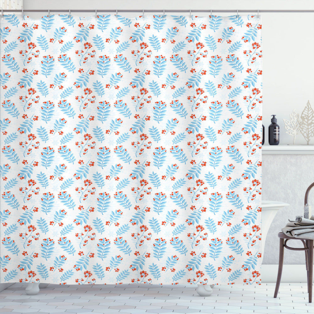 Winter Bliss: Vermilion, Pale Blue, and White Seasonal Ash Berries Shower Curtain