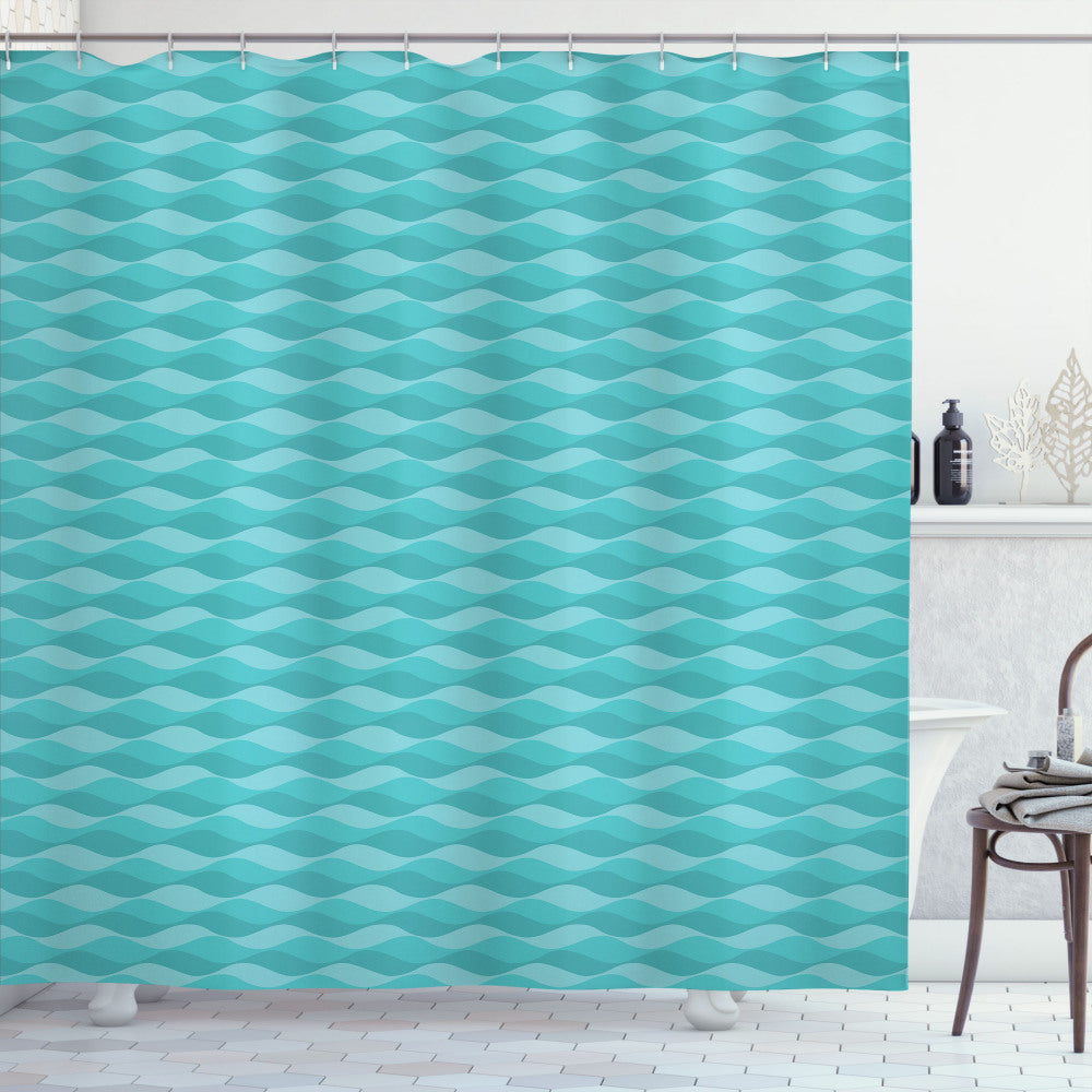 Wave-inspired Underwater Design: A Cadet Blue, Seafoam, and Teal Bath Curtain