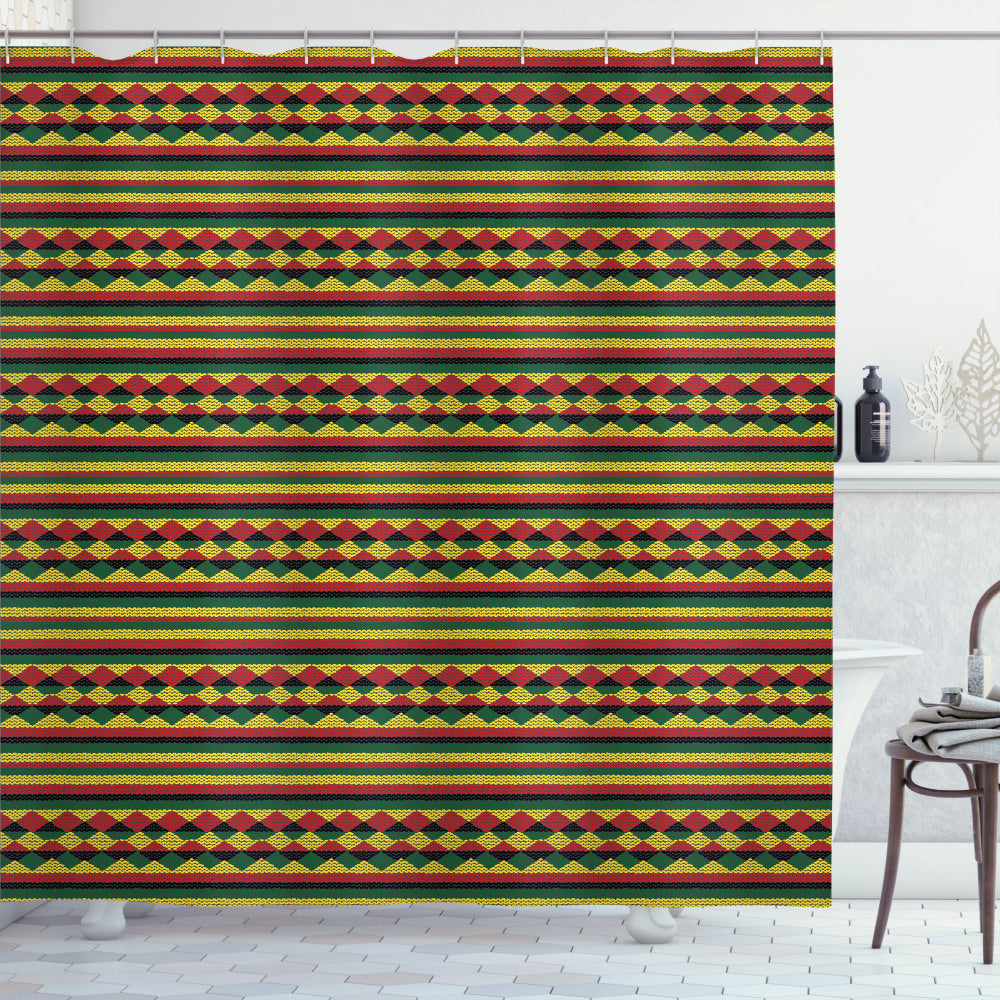 Vibrant African-Inspired Kente Pattern Multicolor Shower Curtain