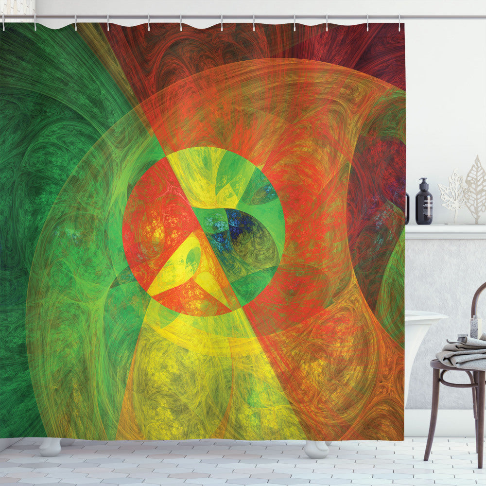 Abstract Surreal Fusion: Psychedelic Yellow and Green Shower Curtain