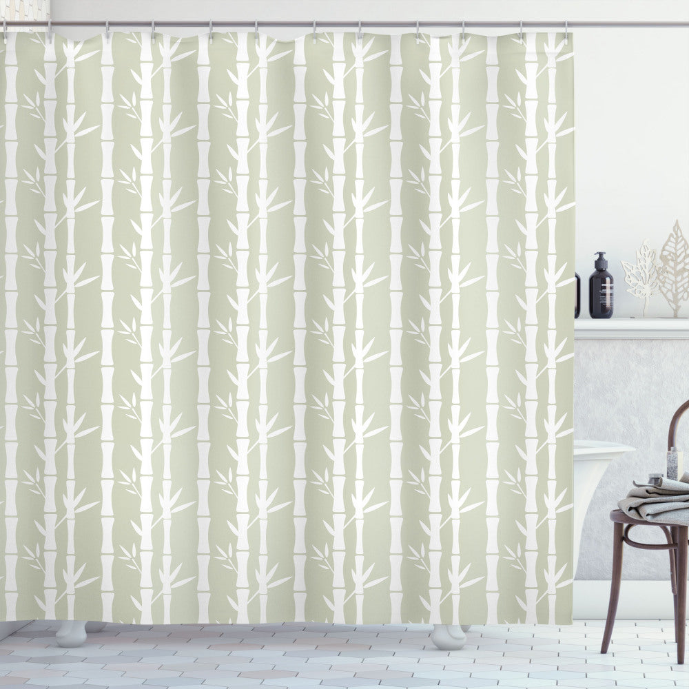 Tropical White Bamboo Branches Leaves Eco-Friendly Eggshell Shower Curtain