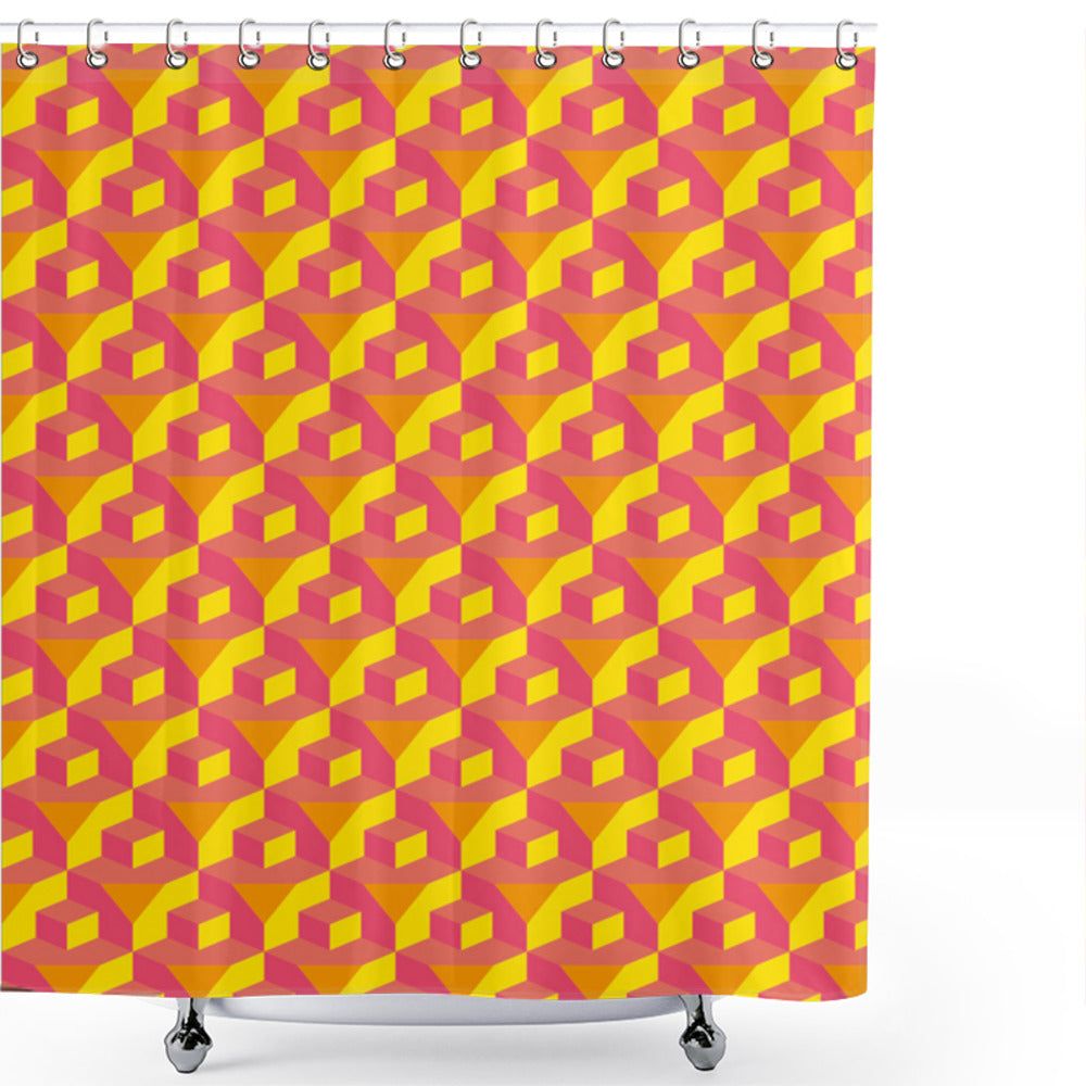 Abstract Earth Yellow and Hot Pink Cube Prism Hipster Shower Curtain