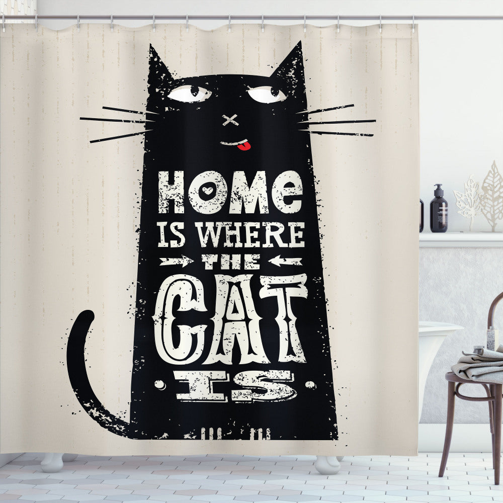 Black Cat Stained Funny Words Beige Black Shower Curtain - Enhancing Your Bathroom Décor