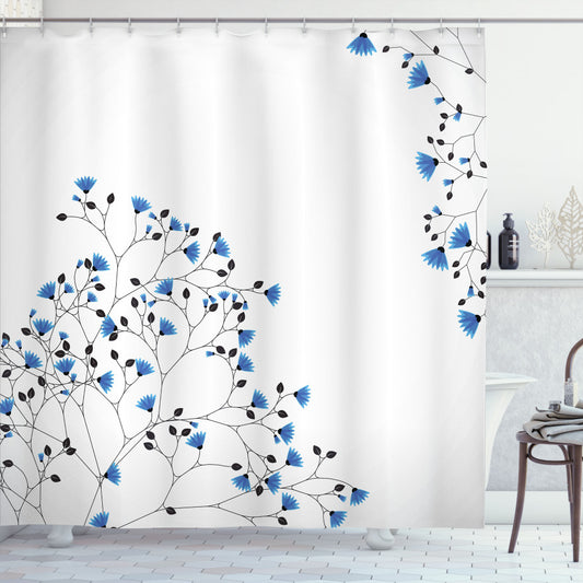 Vintage Blue, White, Black, and Blue Anemone Blanda Shower Curtain: A Stunning Statement Piece