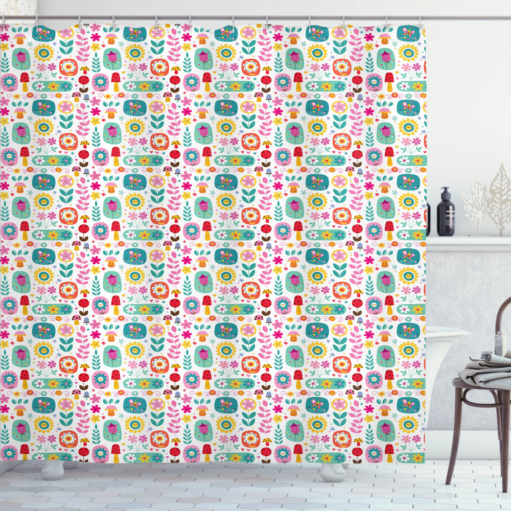 Vibrant Nursery Multicolor Shower Curtain for a Happy Nature-Inspired Bathroom