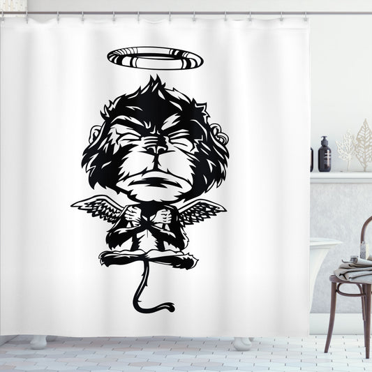 Charcoal Grey and White Angelic Monkey Winged Gorilla Shower Curtain