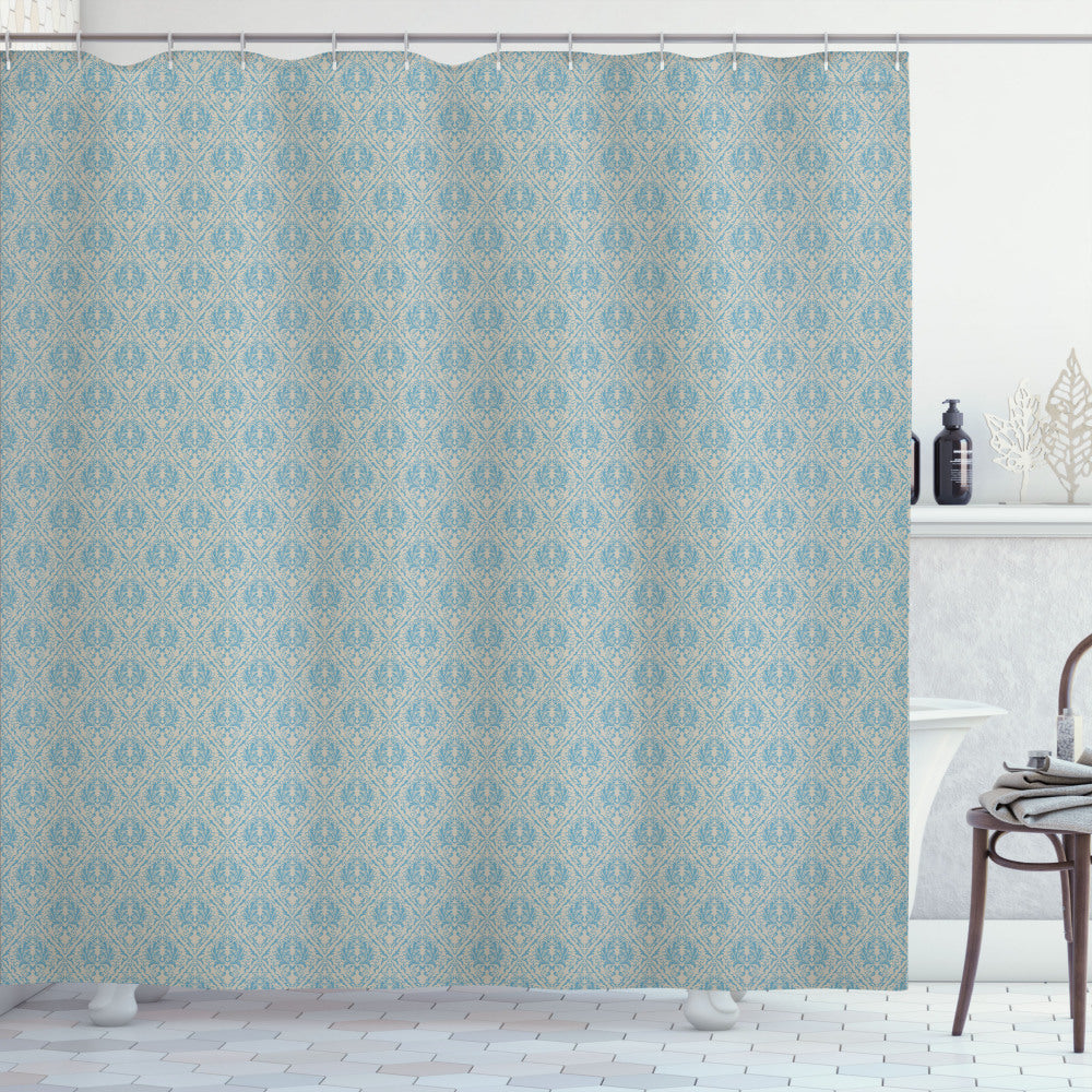 Blue and Beige Vintage Scroll Shower Curtain: Classic Elegance for Your Bathroom