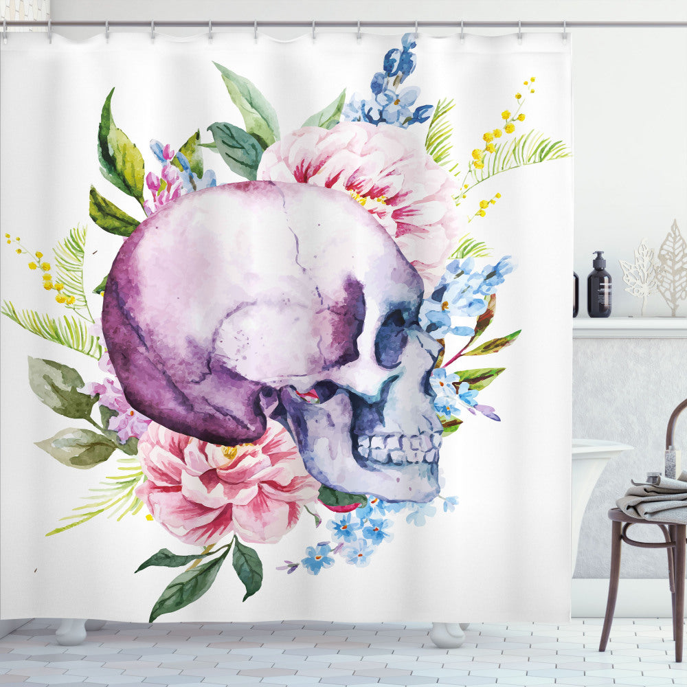 Abstract Multicolor Skull Flowers Shower Curtain