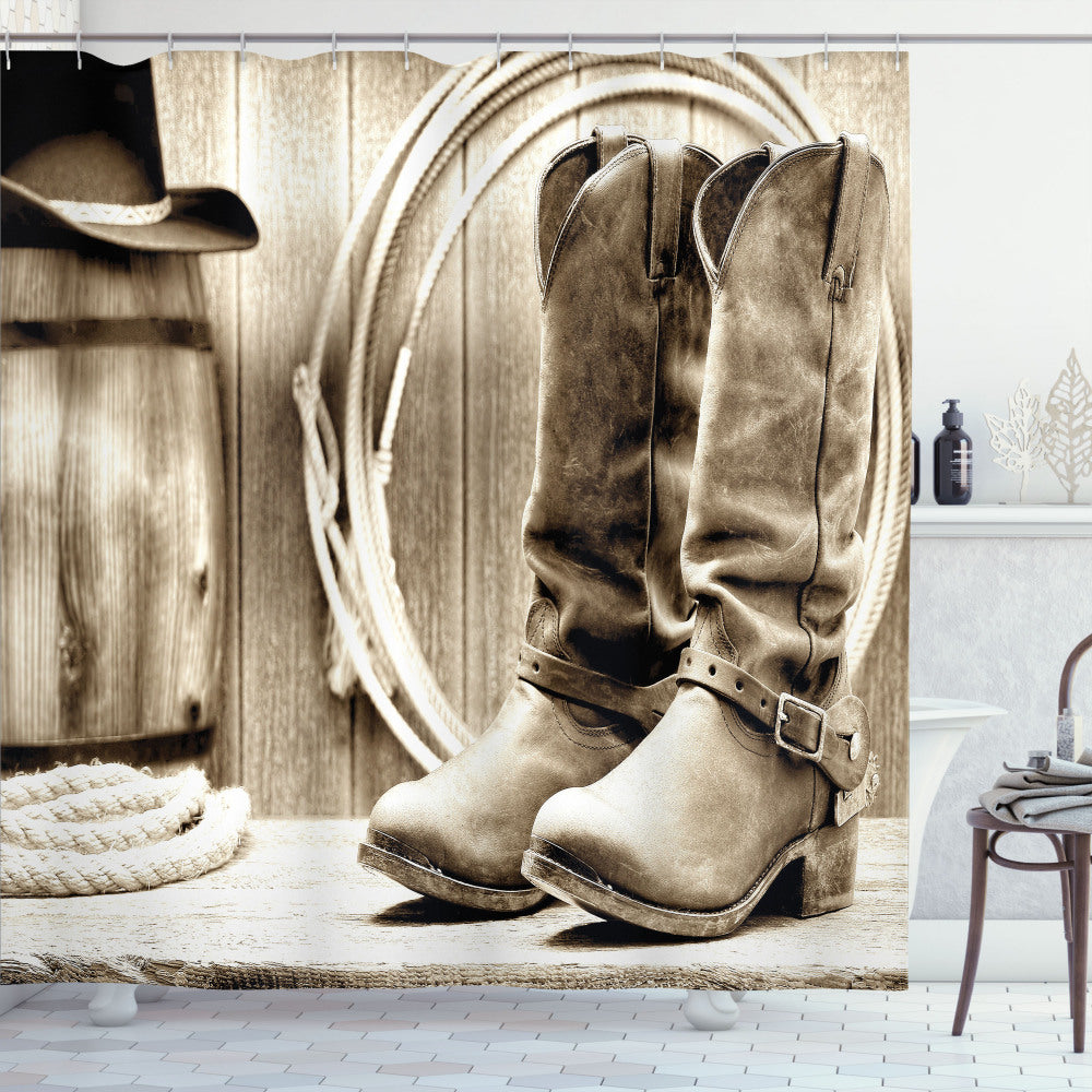 Vintage Western Rodeo: Sepia and Beige Western-Inspired Shower Curtain