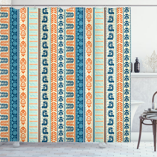 Vintage Tribal Merigold and Blue Patterned Shower Curtain