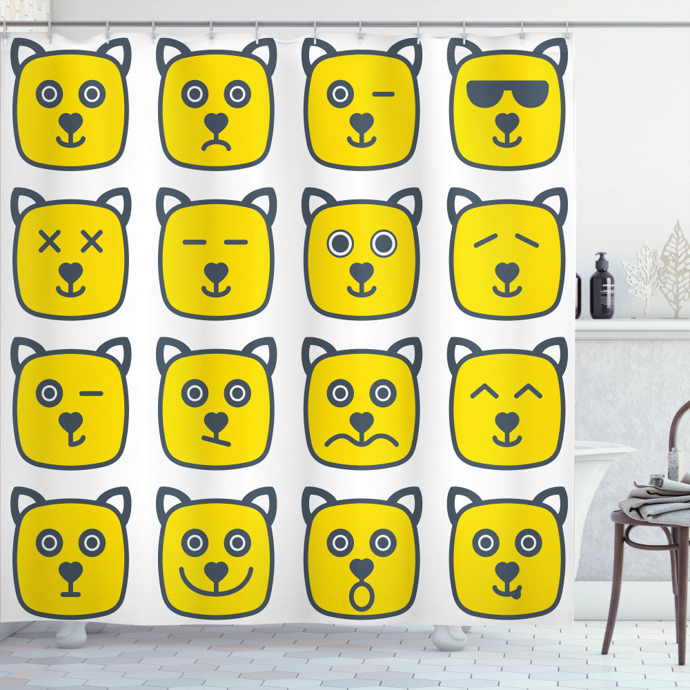 Yellow and Grey Emoji Cat Dog Smiley Expression Shower Curtain - Product Optimization