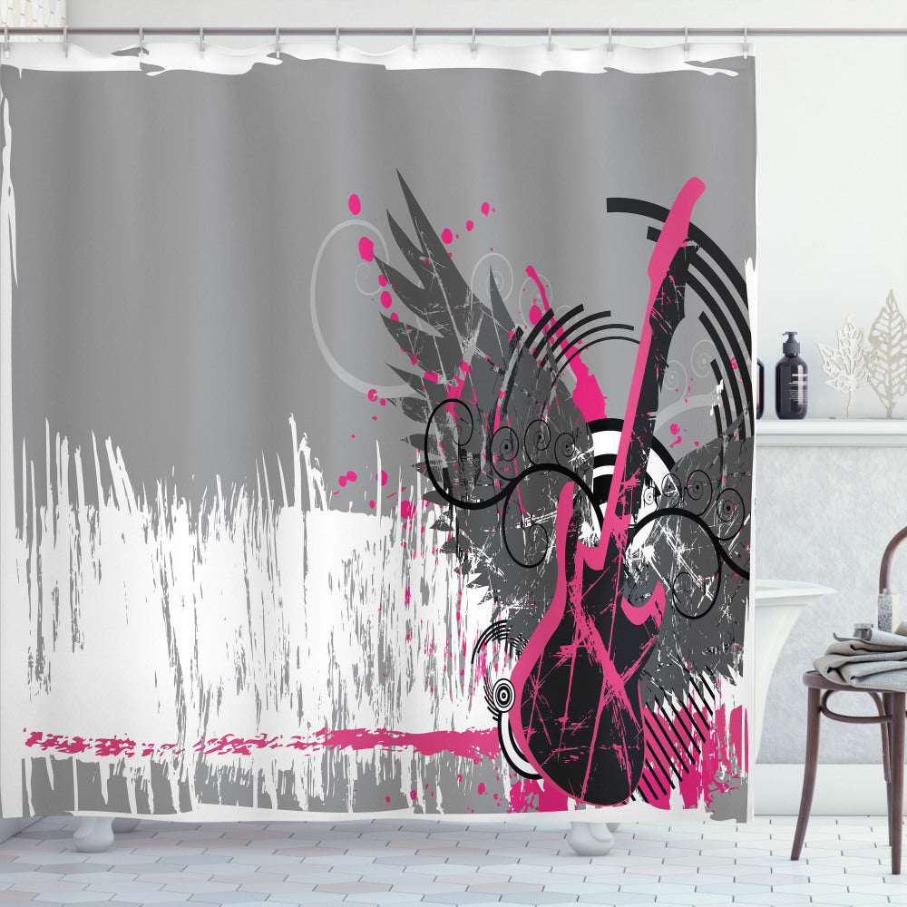 Trippy Grunge Emo Rock Fusion: A Hot Pink and Dimgrey Music-inspired Shower Curtain