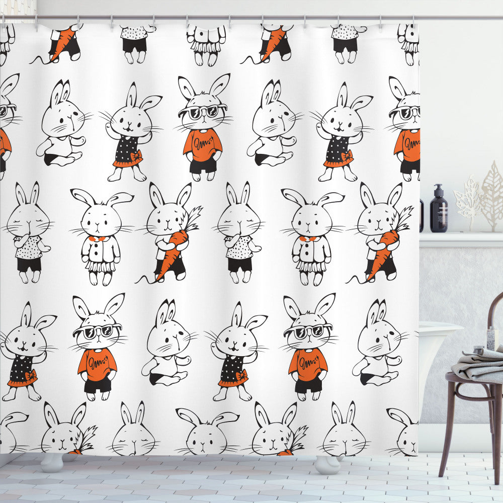 Whimsical Retro Bunny Rabbits in Funny Orange and White Design - Shower Curtain