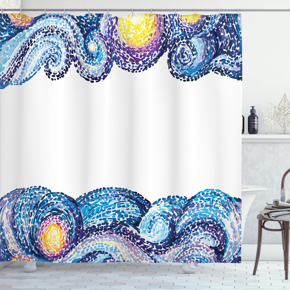 Watercolor Wave Shower Curtain – Starry Night Multicolor Design