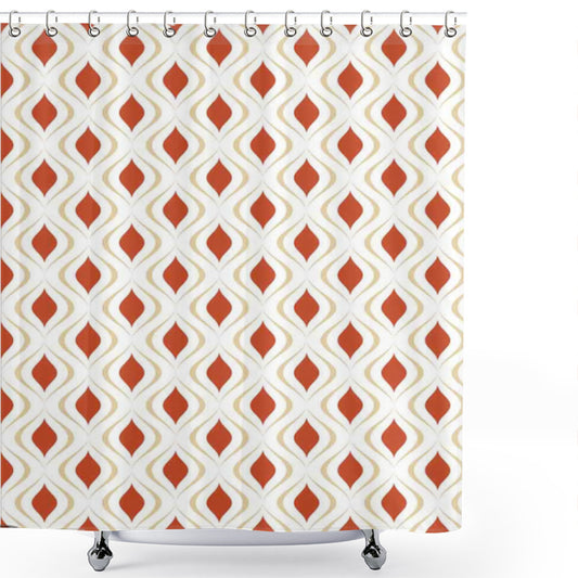 Vintage Inspired Burnt Sienna and Beige Retro Curved Stripes Shower Curtain