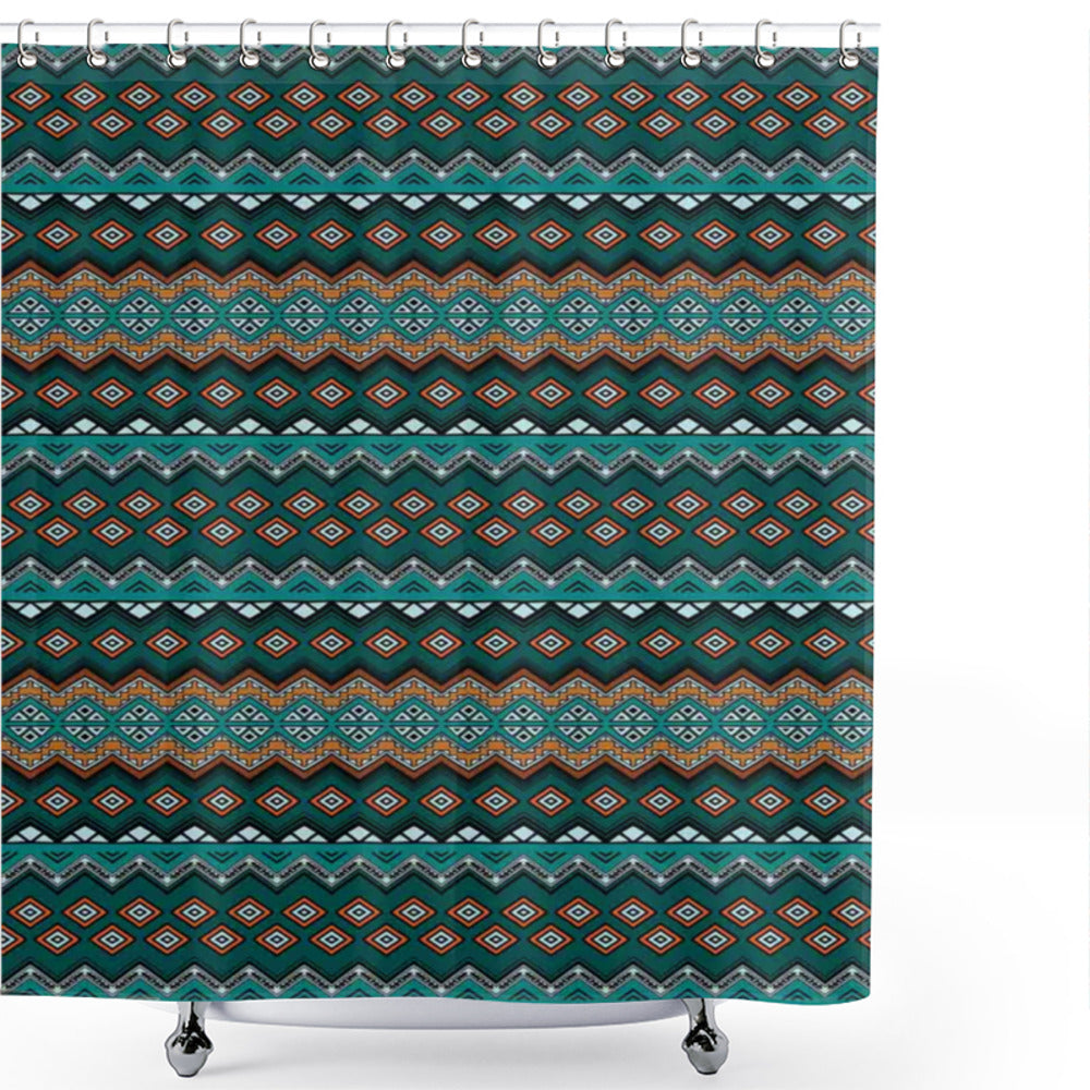 Boho-Chic Multicolor Native Triangle Zigzag Shower Curtain