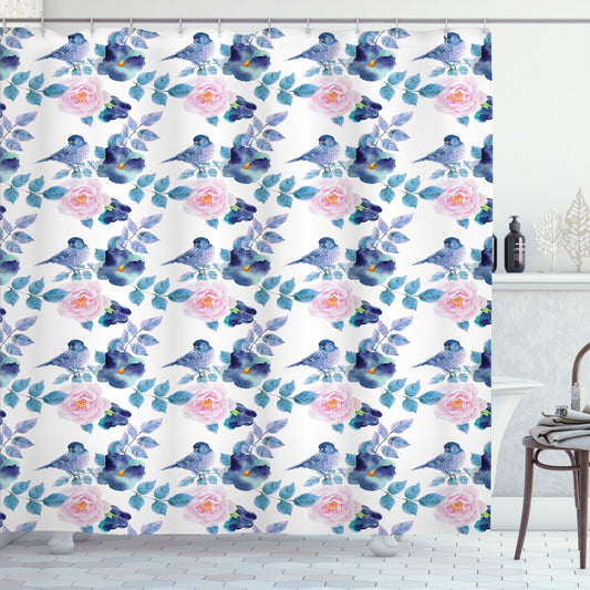 Bird and Nature Inspired Floral Multicolor Shower Curtain for a Nature-inspired Bathroom