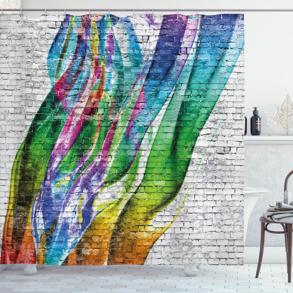 Vibrant Retro Reimagined: Multicolored Brick Wall Shower Curtain