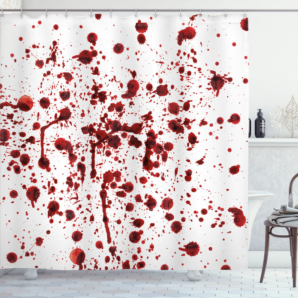 Bloodcurdling Horror: White and Red Splashes Bath Curtain