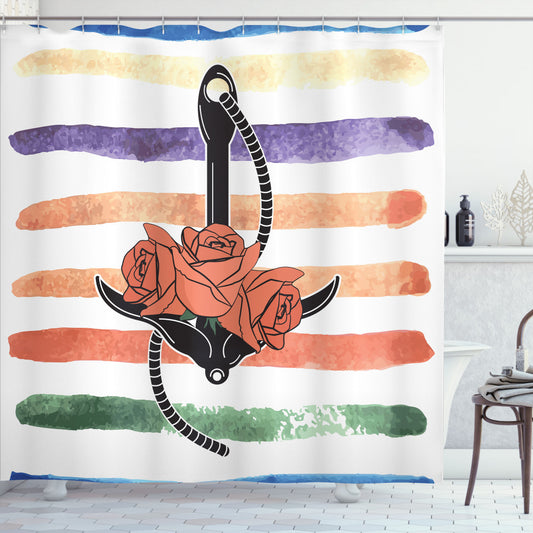 Vintage Nautical Tattoo Rose Flower Anchor Multicolor Shower Curtain