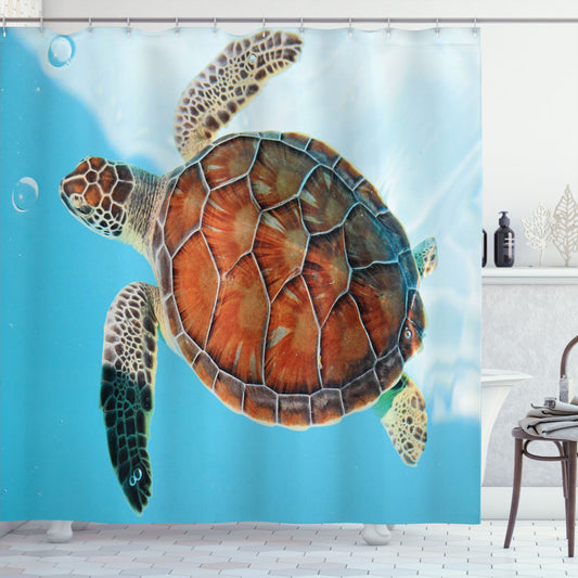 Caribbean Sea Turtle Turquoise Cinnamon Coconut Shower Curtain