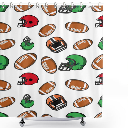 Cartoon Rugby American Football Multicolor Shower Curtain