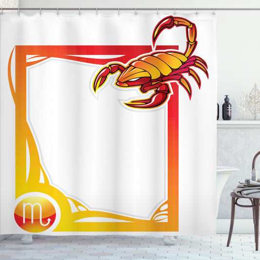 Vibrant Zodiac Scorpio Inspired Shower Curtain in Vermilion, Orange, and Yellow Tones