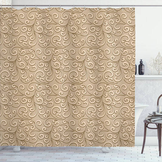 Victorian Damask Floral Shower Curtain in Beige - Elegant Bathroom Décor