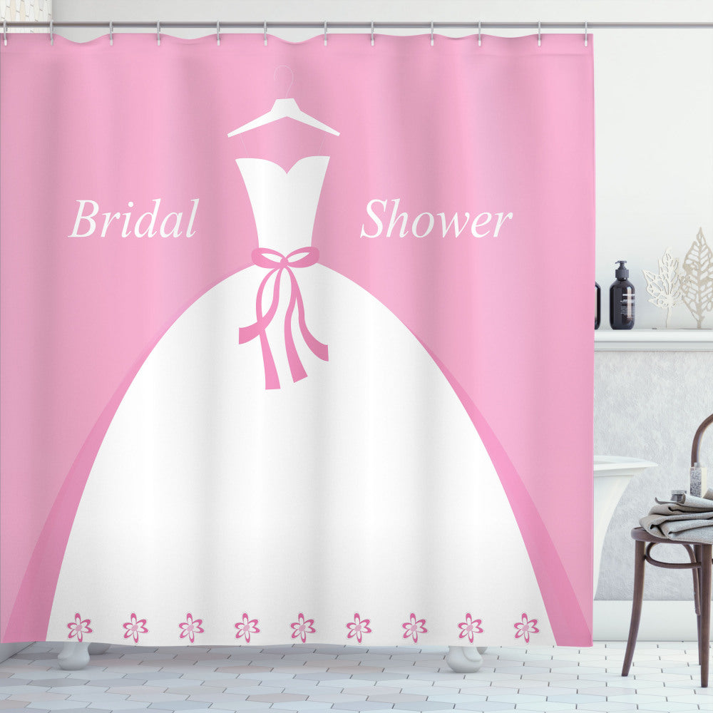 Chic Bridal Shower Curtain in Pale Pink and White, Perfect for Wedding Bride Dress Theme