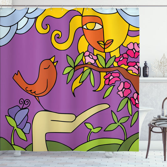 Colorful and Surreal: Tweeting Tiny Birds Shower Curtain