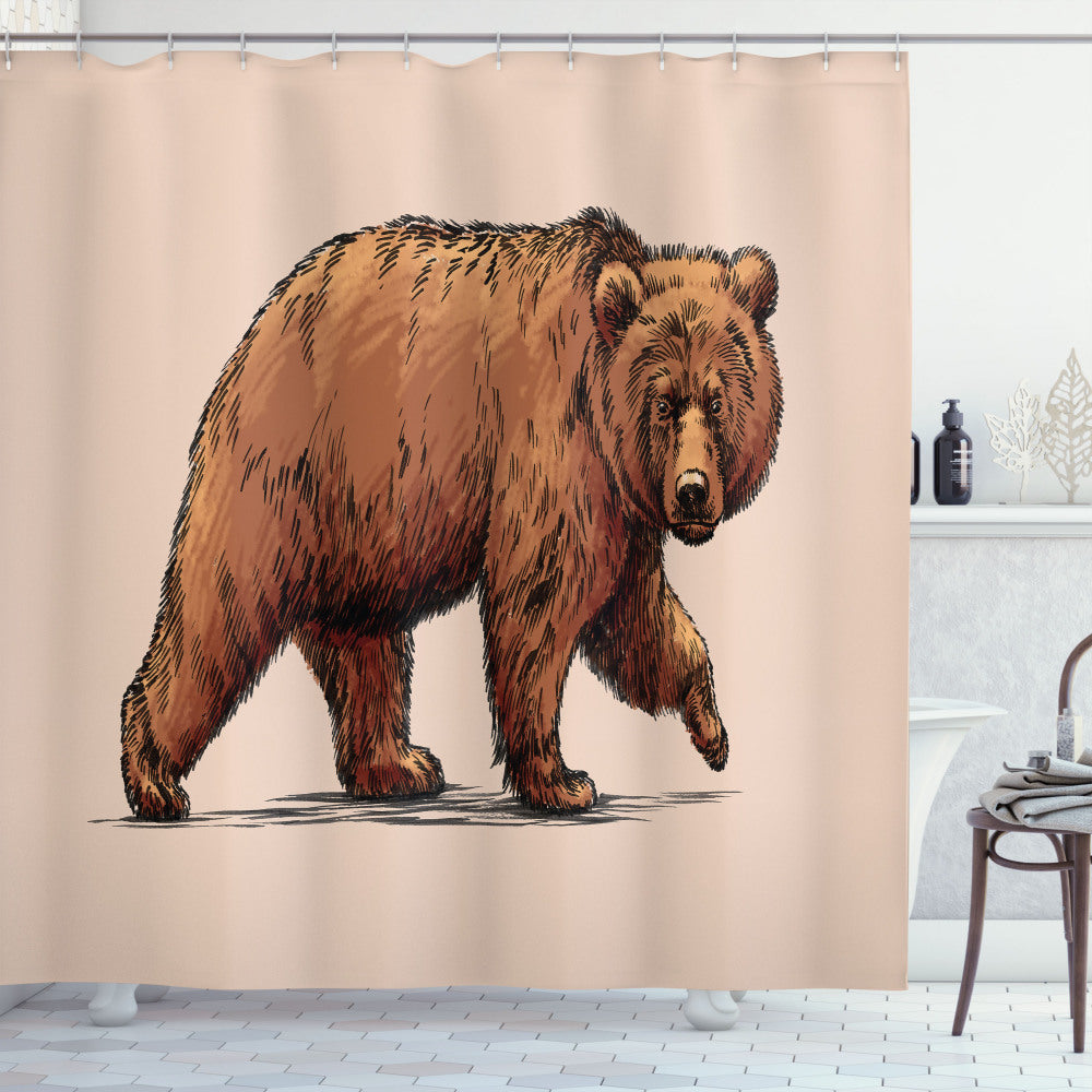 Brown Bear Rose Ink Art Wildlife Beast Shower Curtain