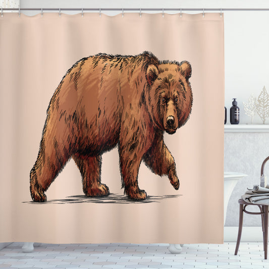 Brown Bear Rose Ink Art Wildlife Beast Shower Curtain