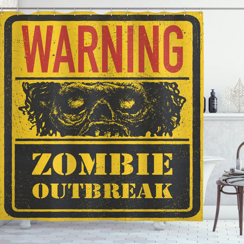 Zombie Grunge Horror Shower Curtain in Earth Yellow, Grey, and Red