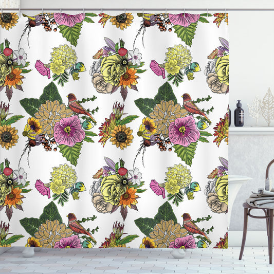 Botanical Beauty: Leaves and Sunflowers Multicolor Shower Curtain