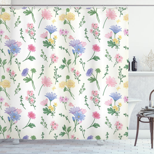 Botanical Herbs Aster in Multicolor: A Nature-Inspired Shower Curtain