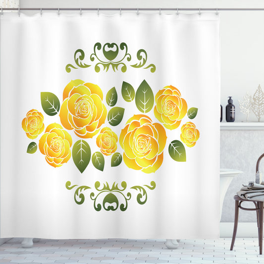 Swirling Frame of Roses in Yellow, Fern Green, and Marigold - Shower Curtain