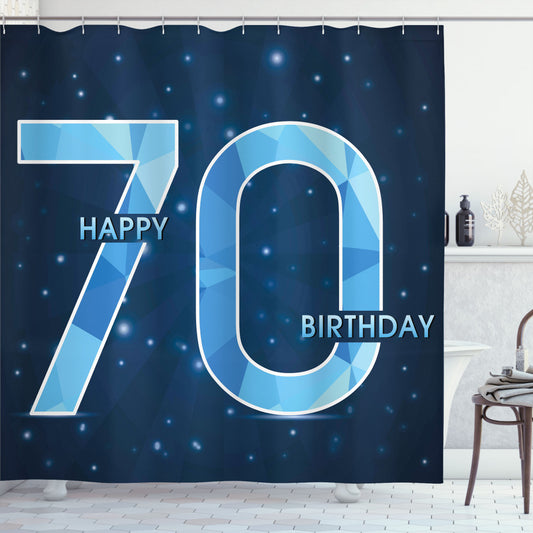 70th Birthday Stars Space Party Dark Blue and Sky Blue Shower Curtain