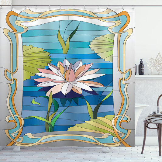 Art Nouveau Stained Glass Lotus Shower Curtain in Multicolor