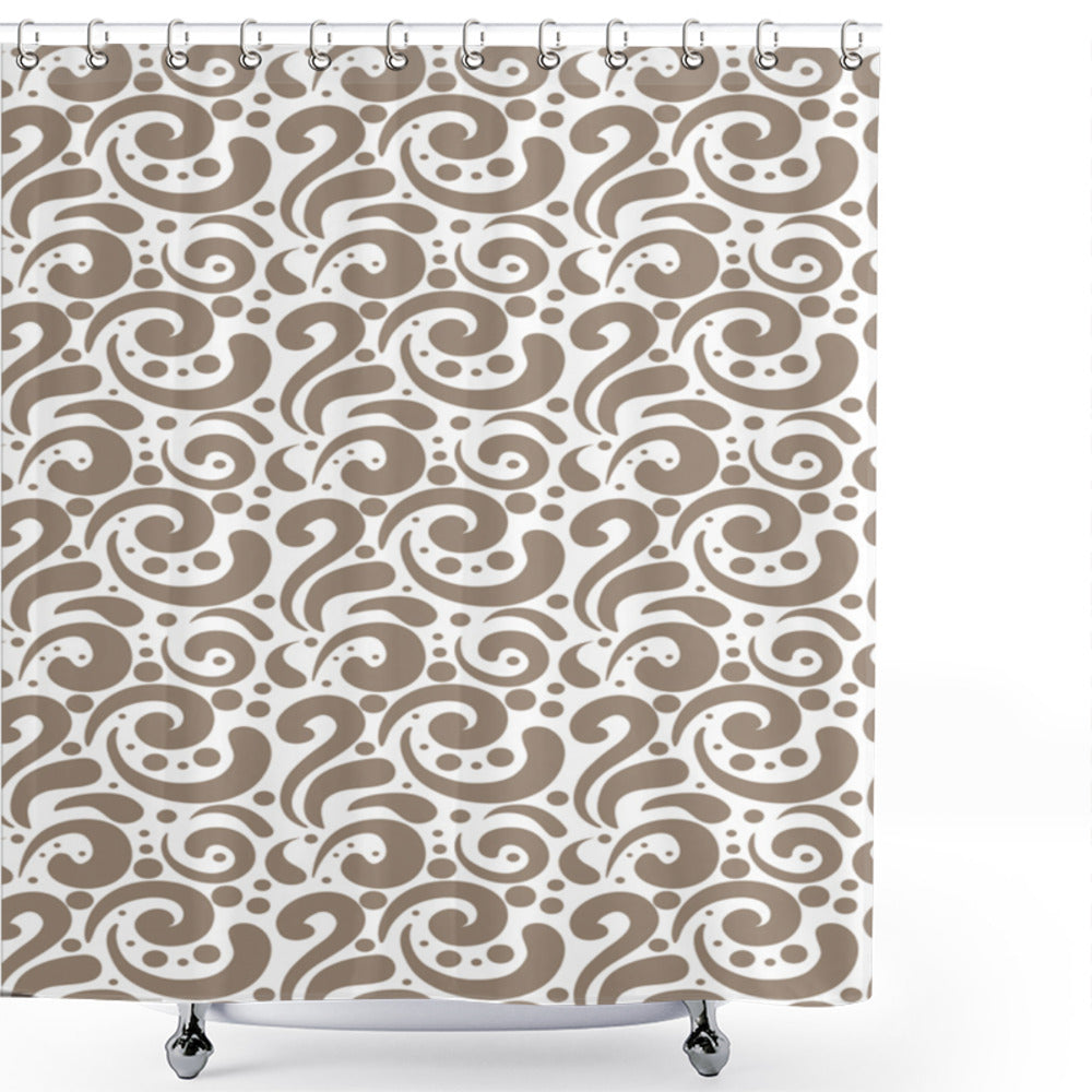 Artistic White Cocoa Swirled Bold Lines and Dots Shower Curtain