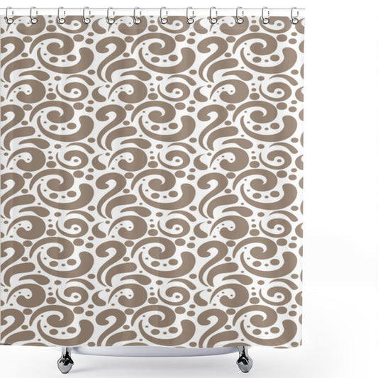 Artistic White Cocoa Swirled Bold Lines and Dots Shower Curtain