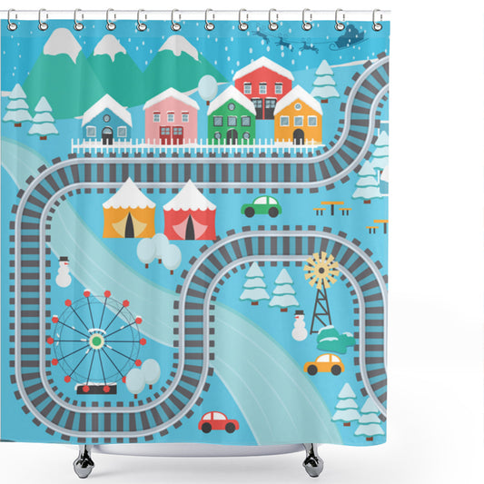 Winter City Nursery Activity Multicolor Shower Curtain