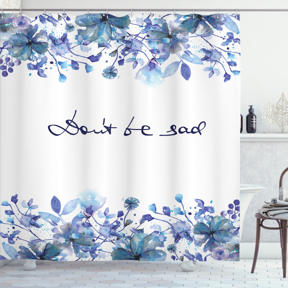 Watercolor Blue Flowers and Leaves Design Shower Curtain