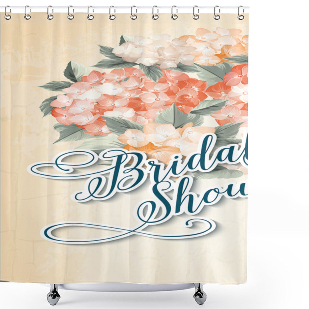 Chic Plant Bridal Shower Curtain in Petrol Blue, Vermilion, and Green