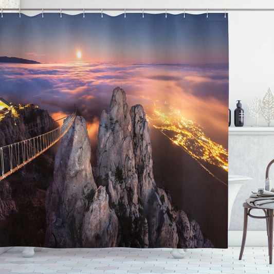 Colorful Americana Full Moon Sunset Alps Shower Curtain